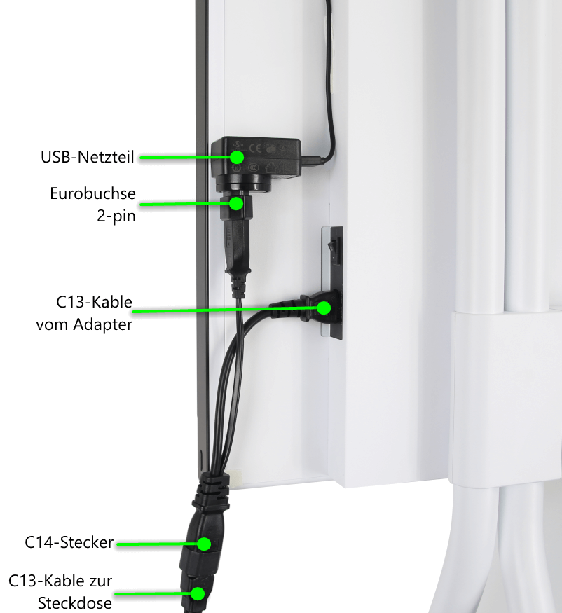 C14 to C13+Euro Y Type Splitter Adapter