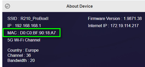 MAC address in About Device