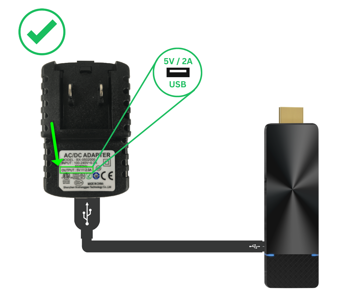 USB power adapter (5V/2A)